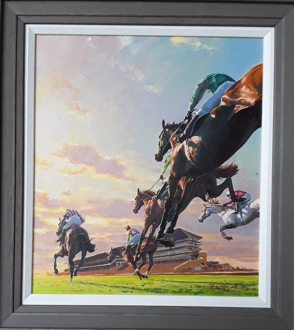 Original Painting - Final Fence, Last Race, Cheltenham by Peter Smith