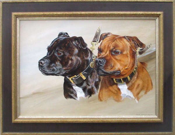 Original Painting - STAFFORDSHIRE BULL TERRIERS by Vic Granger