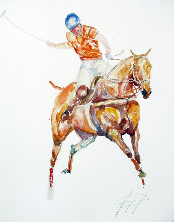 Original Painting - Single Polo Study 01 by Jacquie Jones