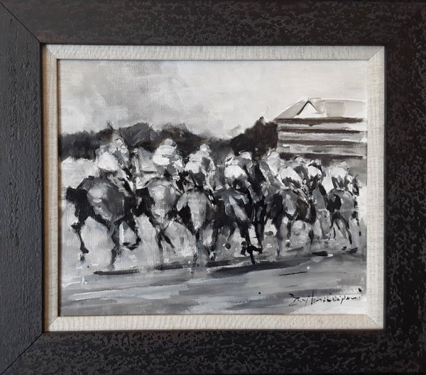 Original Painting - Turning For Home, Monochrome by David Mouse Cooper